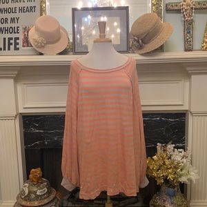 NWT “Free People” neon pink and taupe stripe tunic